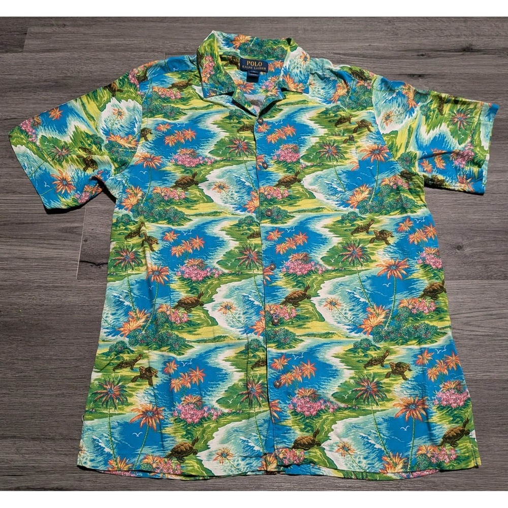 Polo Ralph Lauren Boys Multicolor Turtle Hawaiian Aloha Camp Shirt Size XL